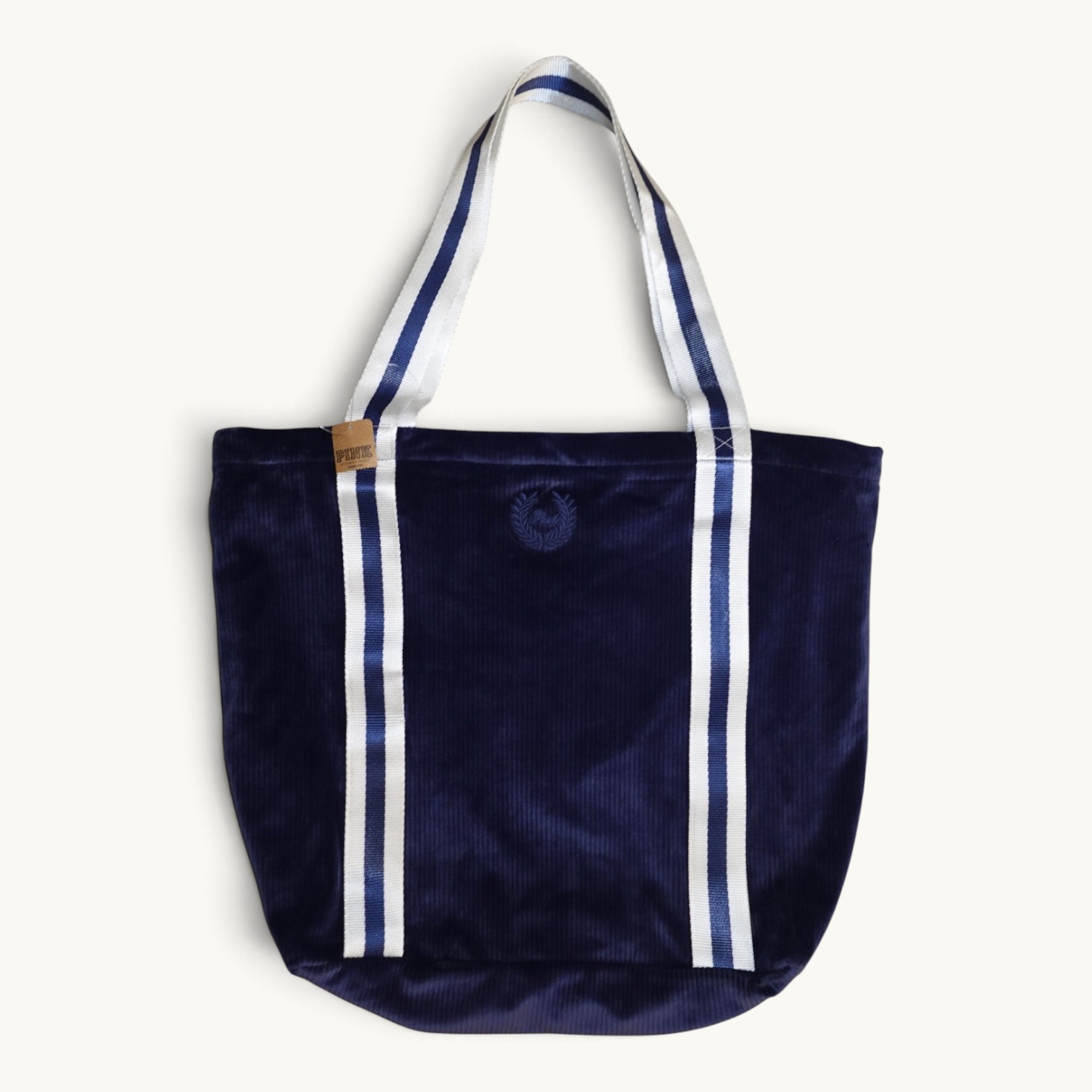 Victoria's Secret Pink Navy Ribbed Velour Shopper Tote Bag Nwt